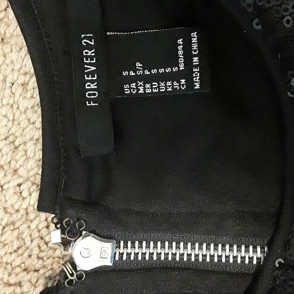 Forever 21 Small Sequin Top Sexy Bling Glam Goth Dressy Tank Peplum ZipBack Club - Picture 2 of 5